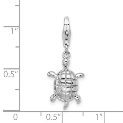 Sterling Silver Rhodium-Plated Polished Turtle Charm with Fancy Lobster Clasp