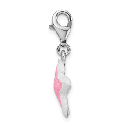 Sterling Silver Rhodium-Plated Enameled Pink Sparkle Starfish Charm with Fancy Lobster Clasp