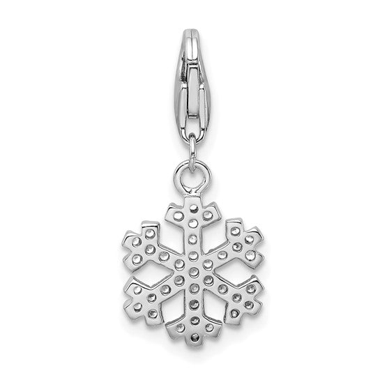 Sterling Silver Rhodium-Plated Polished CZ Snowflake Charm with Fancy Lobster Clasp