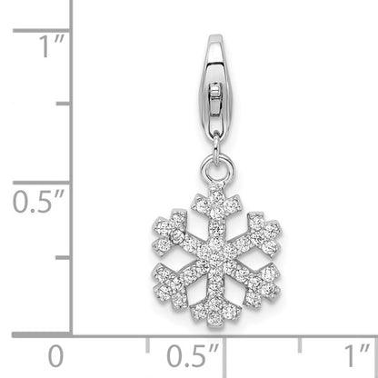 Sterling Silver Rhodium-Plated Polished CZ Snowflake Charm with Fancy Lobster Clasp