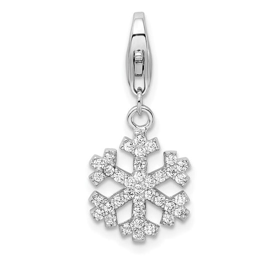 Sterling Silver Rhodium-Plated Polished CZ Snowflake Charm with Fancy Lobster Clasp