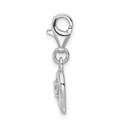 Sterling Silver Rhodium-Plated Polished CZ Heart Charm with Fancy Lobster Clasp