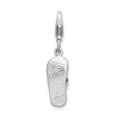 Sterling Silver Rhodium-Plated Polished 3-D Red Enameled Sandal Charm with Fancy Lobster Clasp