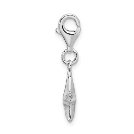 Sterling Silver Rhodium-Plated Polished 3-D Diamond-Cut Star Charm with Fancy Lobster Clasp