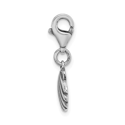 Sterling Silver Rhodium-Plated Polished Antiqued Clam Shell Charm with Fancy Lobster Clasp