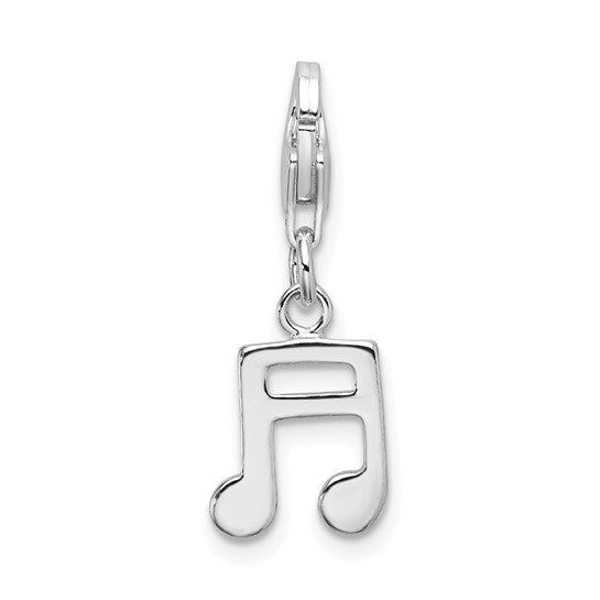 Sterling Silver Rhodium-Plated Polished Beamed Sixteenth Note Charm with Fancy Lobster Clasp