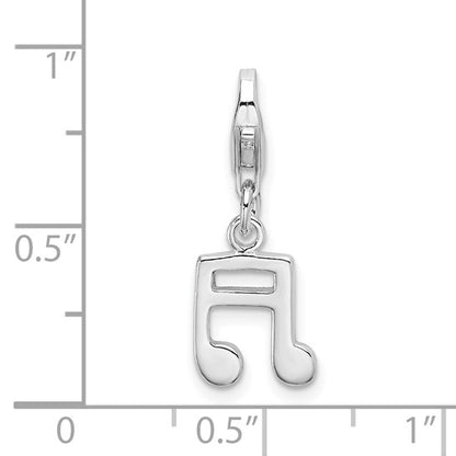 Sterling Silver Rhodium-Plated Polished Beamed Sixteenth Note Charm with Fancy Lobster Clasp