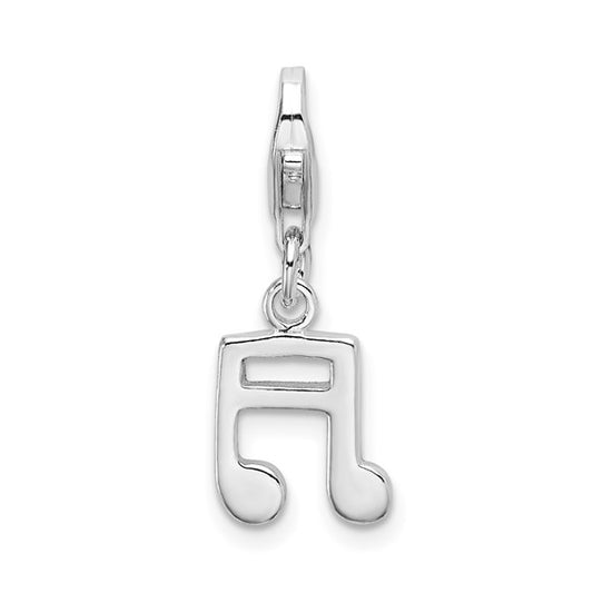 Sterling Silver Rhodium-Plated Polished Beamed Sixteenth Note Charm with Fancy Lobster Clasp