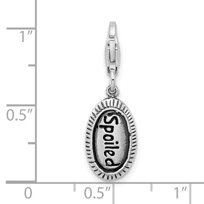 Sterling Silver Rhodium-Plated Polished Antiqued SPOILED Charm with Fancy Lobster Clasp