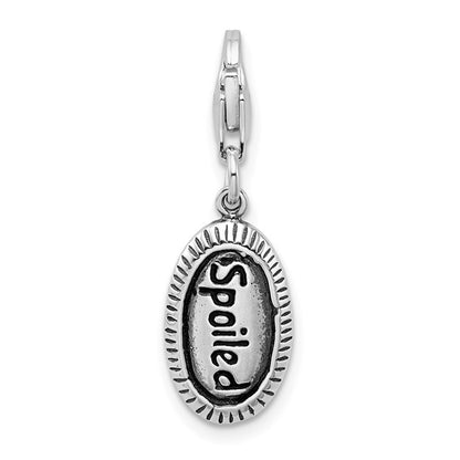 Sterling Silver Rhodium-Plated Polished Antiqued SPOILED Charm with Fancy Lobster Clasp