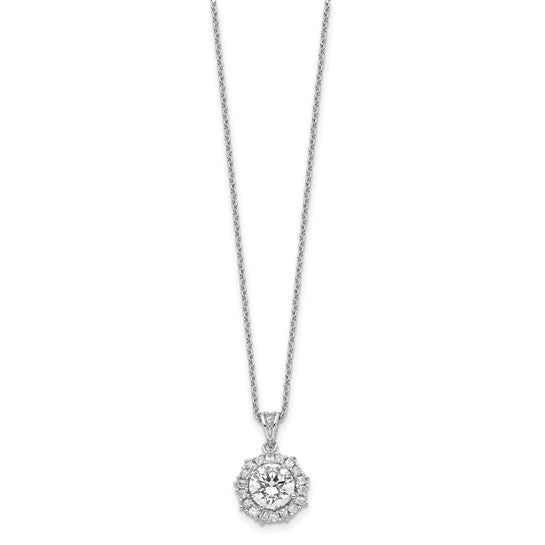 Sterling Silver Solitaire with Round & Emerald-Cut Halo Necklace