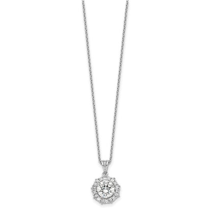 Sterling Silver Solitaire with Round & Emerald-Cut Halo Necklace