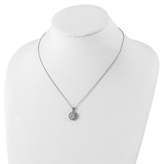 Sterling Silver Solitaire with Round & Emerald-Cut Halo Necklace