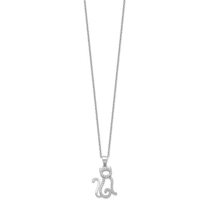 Sterling Silver CZ Cat Necklace