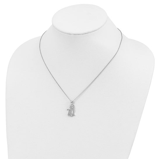 Sterling Silver CZ Cat Necklace