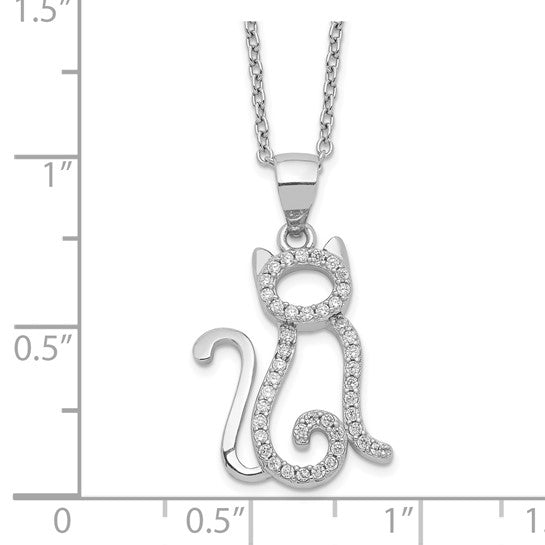 Sterling Silver CZ Cat Necklace