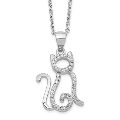 Sterling Silver CZ Cat Necklace