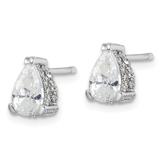 Sterling Silver Pear-Shaped CZ Stud Earrings with Pavé Gallery