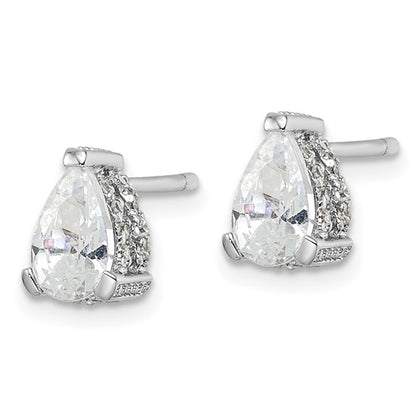Sterling Silver Pear-Shaped CZ Stud Earrings with Pavé Gallery