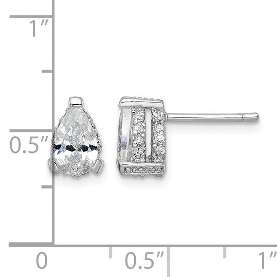 Sterling Silver Pear-Shaped CZ Stud Earrings with Pavé Gallery