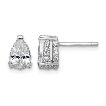 Sterling Silver Pear-Shaped CZ Stud Earrings with Pavé Gallery
