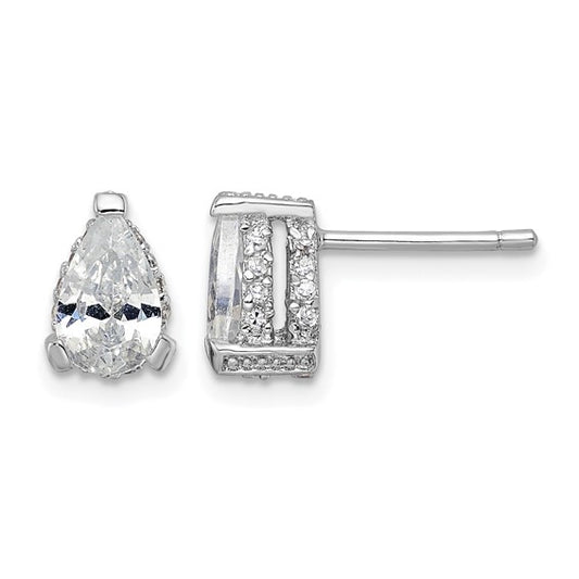 Sterling Silver Pear-Shaped CZ Stud Earrings with Pavé Gallery
