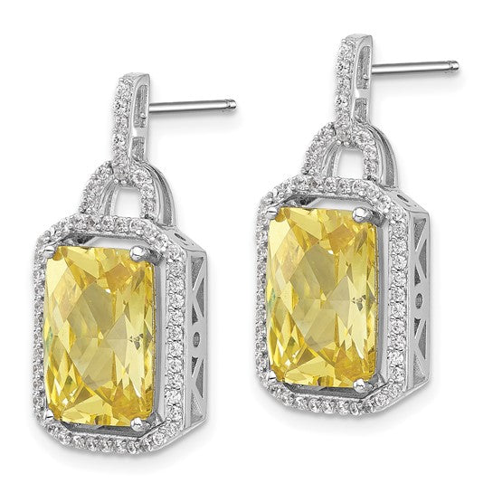 Sterling Silver Post Dangle Earrings w/ Yellow & White CZ Stones