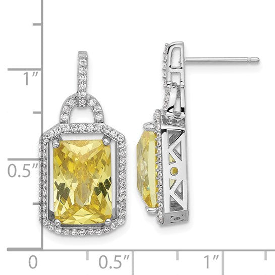 Sterling Silver Post Dangle Earrings w/ Yellow & White CZ Stones