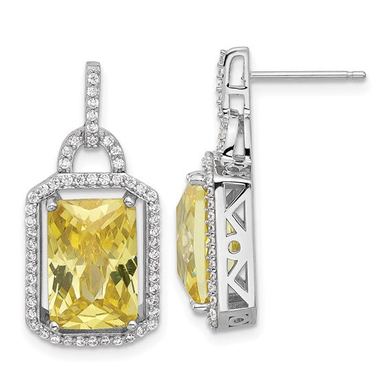 Sterling Silver Post Dangle Earrings w/ Yellow & White CZ Stones