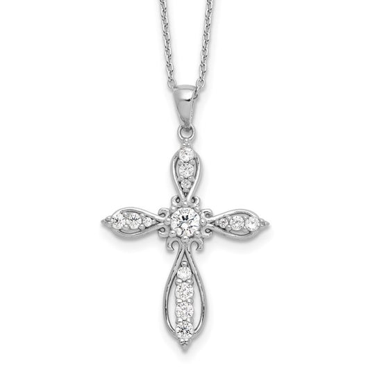 Sterling Silver Fancy CZ Cross Necklace