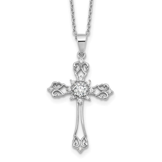Sterling Silver Fancy CZ Cross Necklace