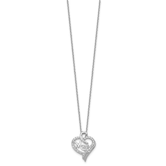 Sterling Silver CZ Heart Mom Necklace