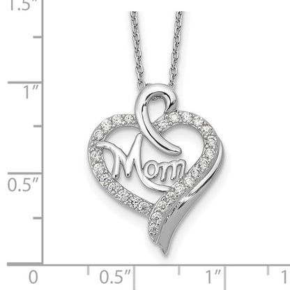Sterling Silver CZ Heart Mom Necklace