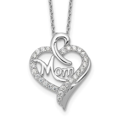 Sterling Silver CZ Heart Mom Necklace