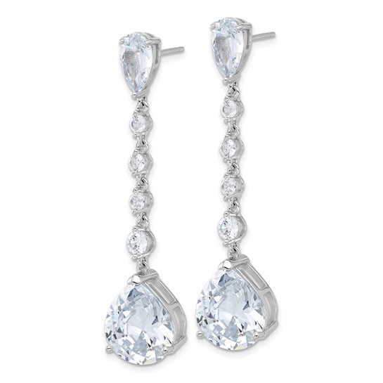 Sterling Silver Rhodium-Plated CZ Teardrop Dangle Earrings