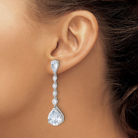 Sterling Silver Rhodium-Plated CZ Teardrop Dangle Earrings