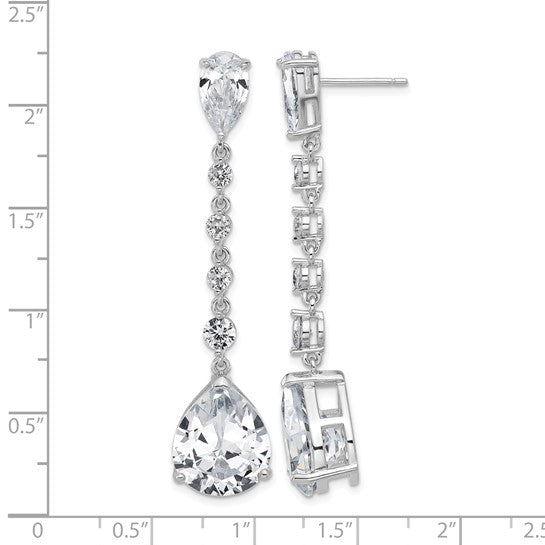 Sterling Silver Rhodium-Plated CZ Teardrop Dangle Earrings