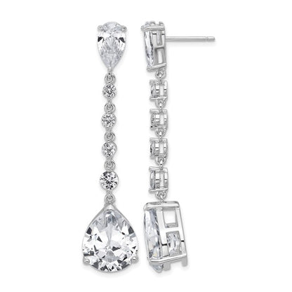 Sterling Silver Rhodium-Plated CZ Teardrop Dangle Earrings