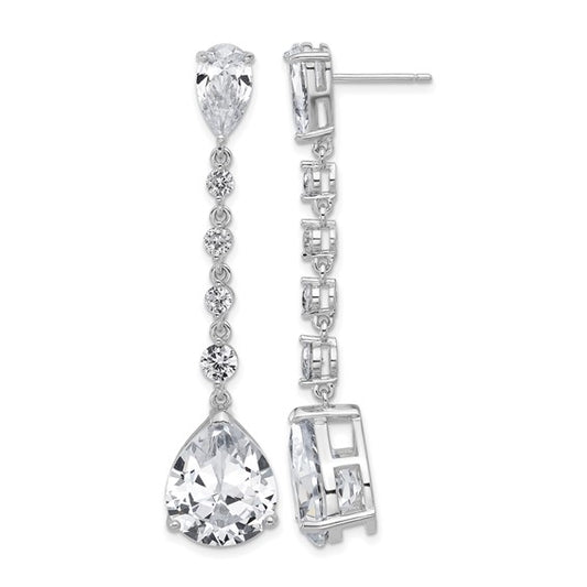 Sterling Silver Rhodium-Plated CZ Teardrop Dangle Earrings