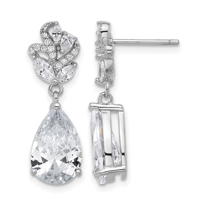 Sterling Silver Rhodium Plated Pear-Shaped CZ Dangle Earrings
