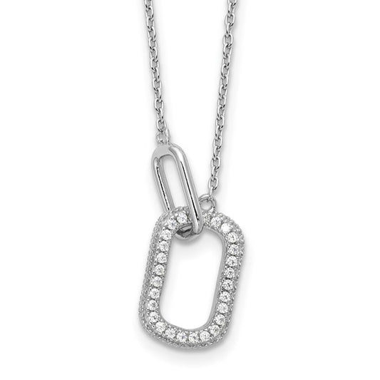 Sterling Silver Oval Link CZ Stone Necklace