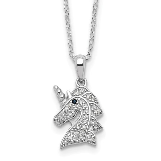 Sterling Silver Black & White CZ Unicorn Necklace