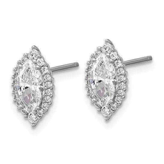 Sterling Silver Polished Marquise CZ Halo Post Earrings