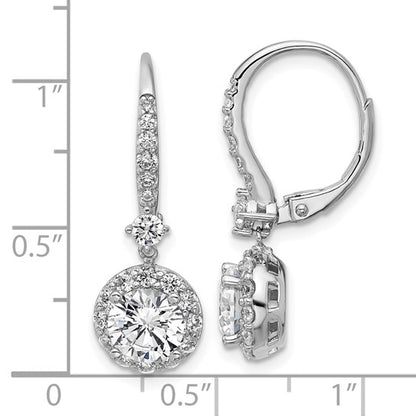 Sterling Silver CZ Halo Lever-Back Dangle Earrings