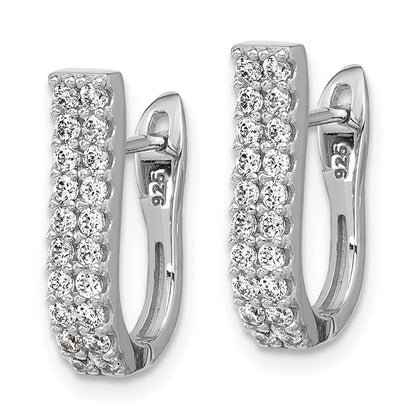 Sterling Silver Polished 2-Row CZ Hinged Hoop Earrings