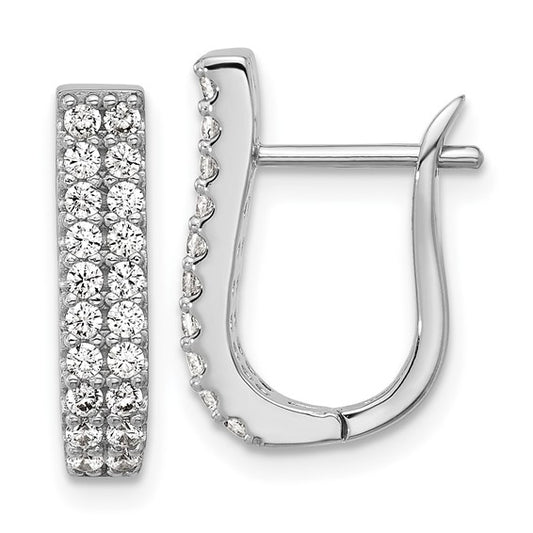 Sterling Silver Polished 2-Row CZ Hinged Hoop Earrings