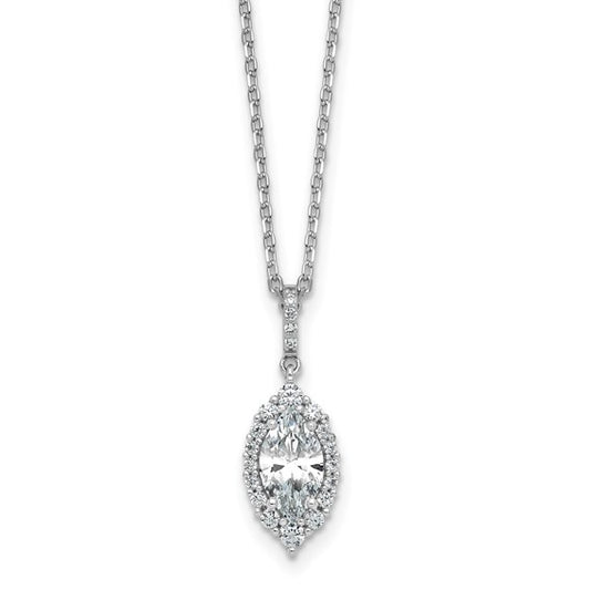 Sterling Silver Polished Fancy Marquise CZ Halo Necklace