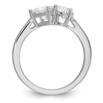 Sterling Silver Polished Pear & Princess-Cut CZ Ring