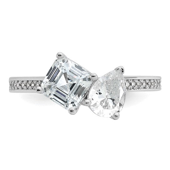 Sterling Silver Polished Pear & Princess-Cut CZ Ring