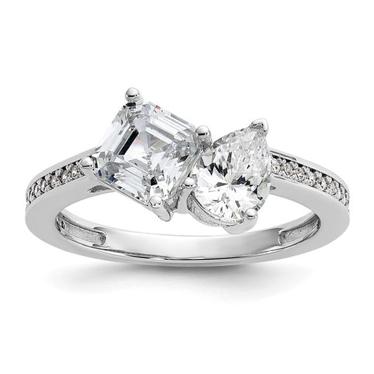 Sterling Silver Polished Pear & Princess-Cut CZ Ring